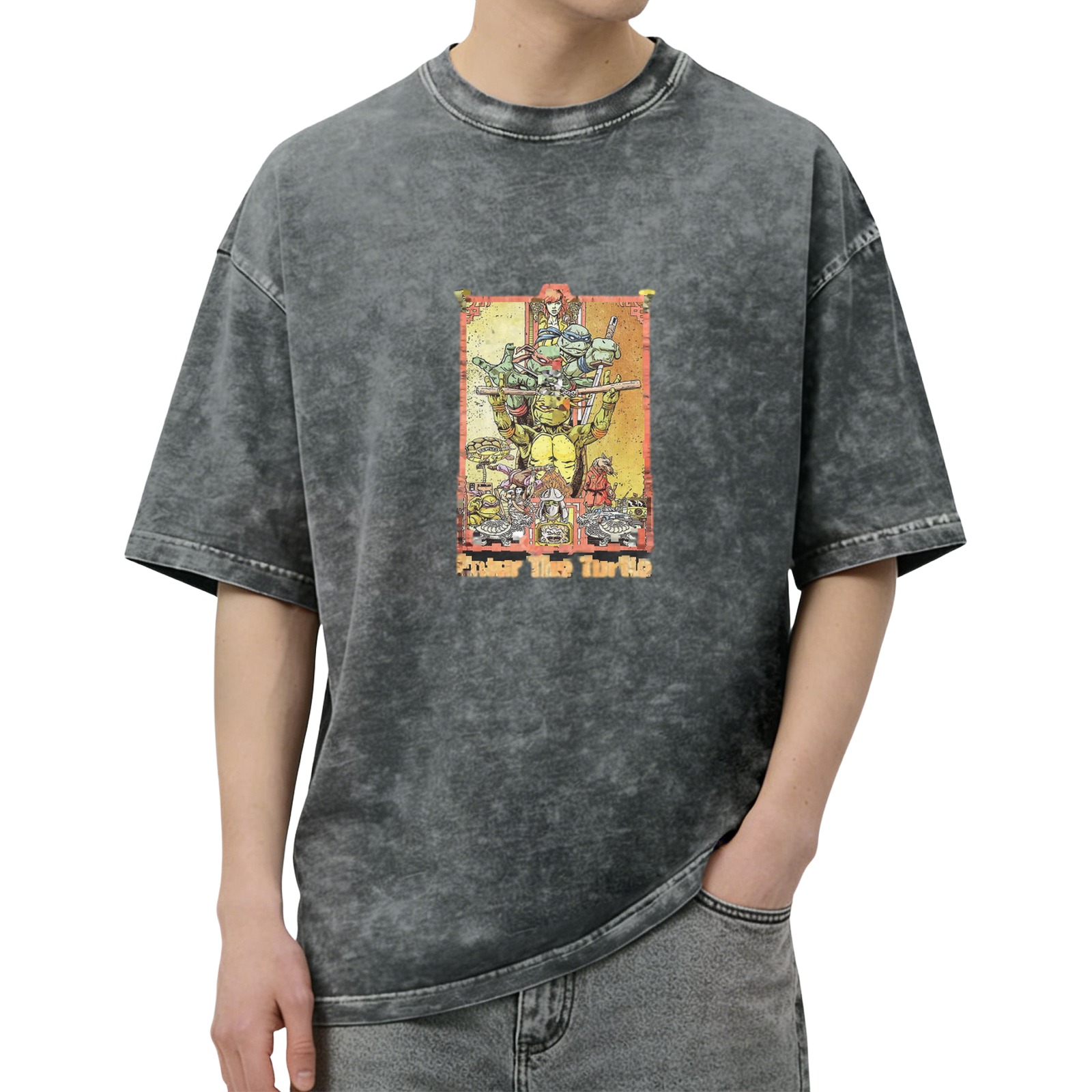 Vintage washed black Teenage Mutant Ninja Turtles themed printed short-sleeved T-shirt