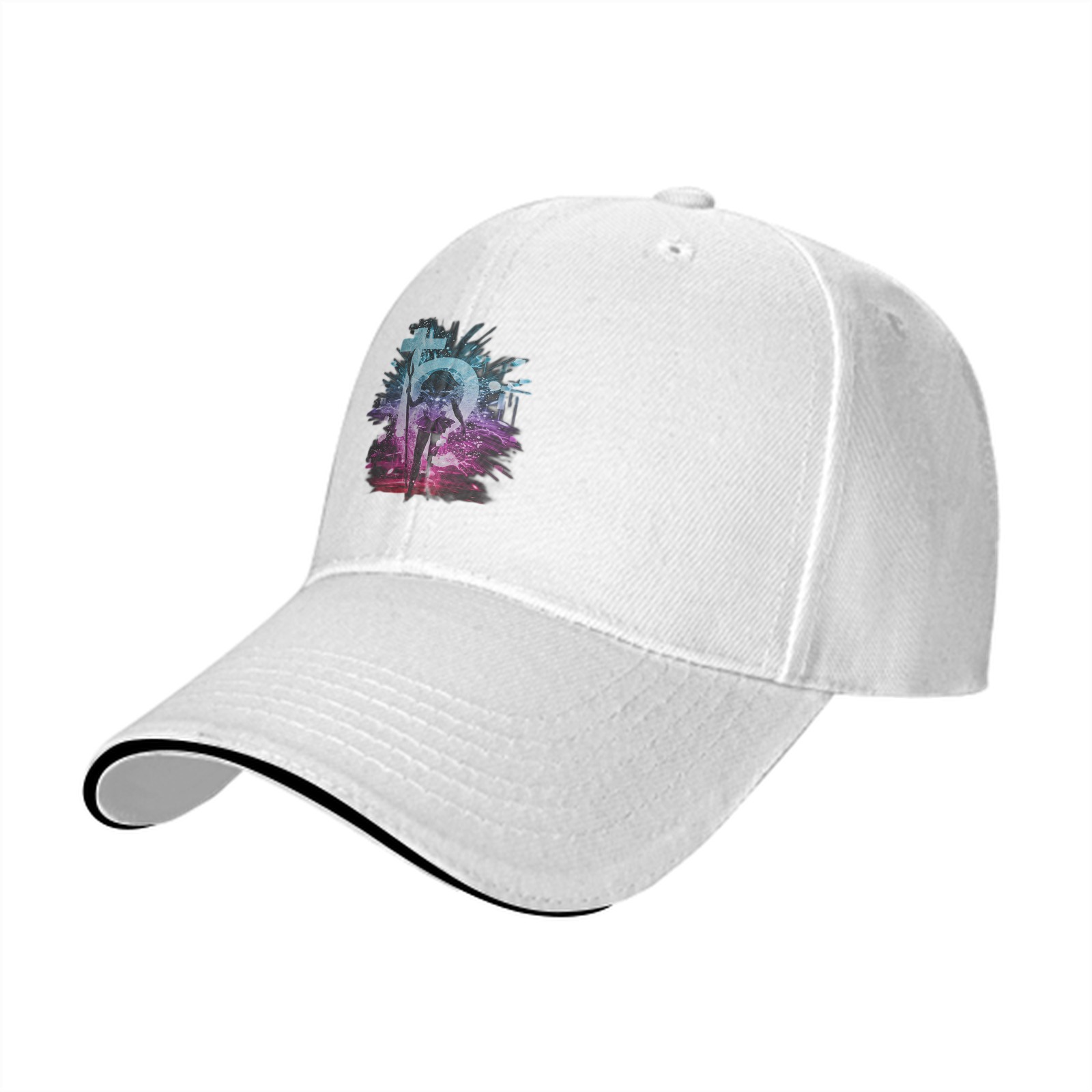 Black Baseball Cap With Neon Fantasy Graphic Print