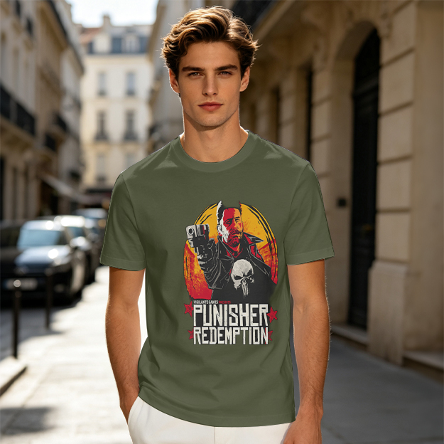 Olive Green Punisher Redemption Graphic T-Shirt