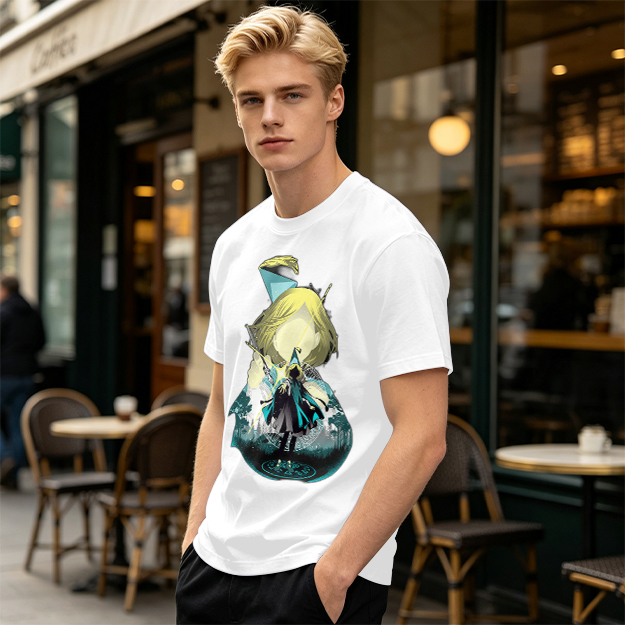 Olive T-Shirt With Chibi Wizard Anime Character Print