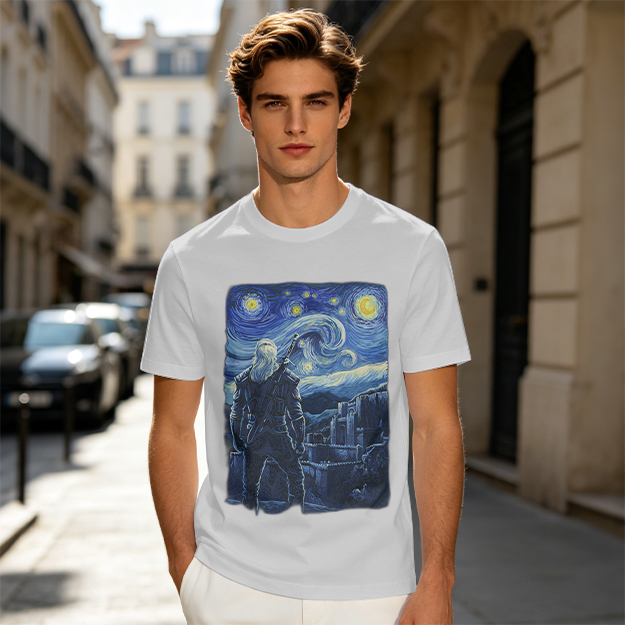 Olive T-Shirt With Starry Night Witcher Art Print