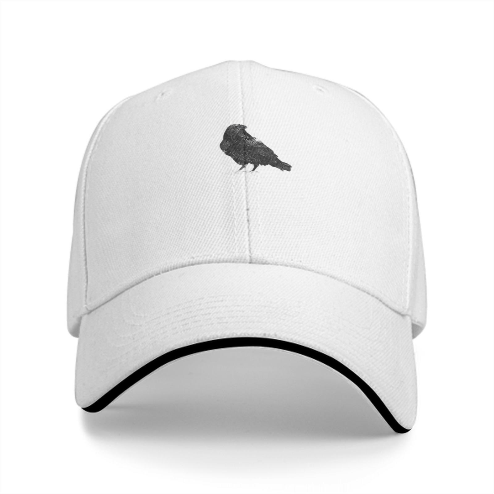 Black Baseball Cap With Detailed Crow Silhouette Design