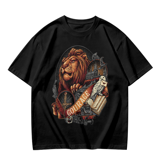 Olive T-Shirt With Lion Courage Themed Fantasy Art Print