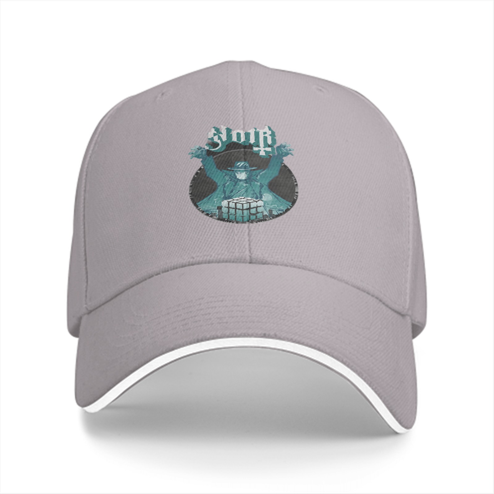 Black Baseball Cap With Gothic Graphic Print Design