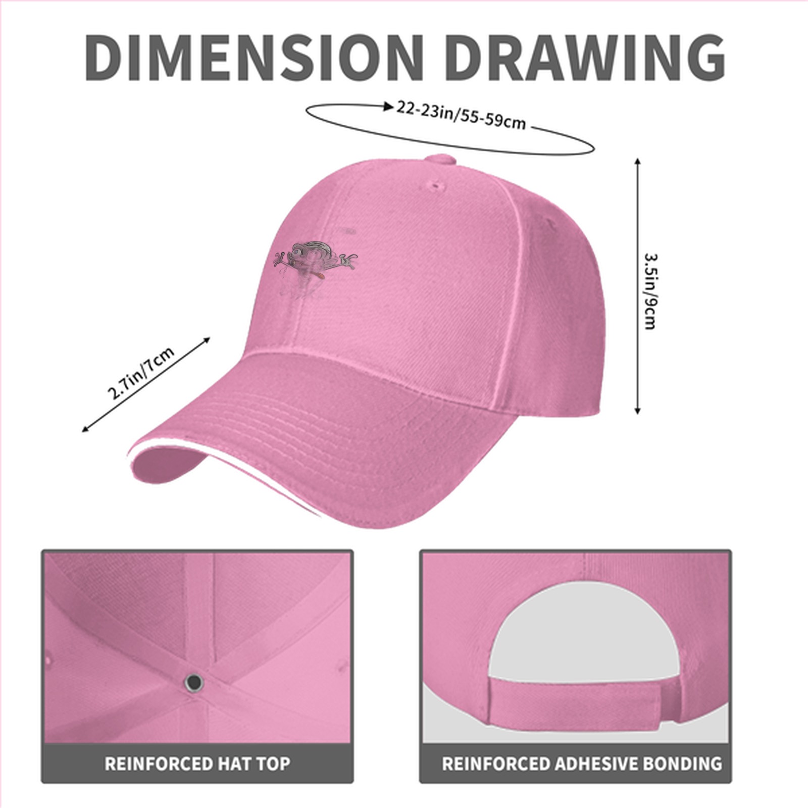 Black baseball cap with small frog graphic print