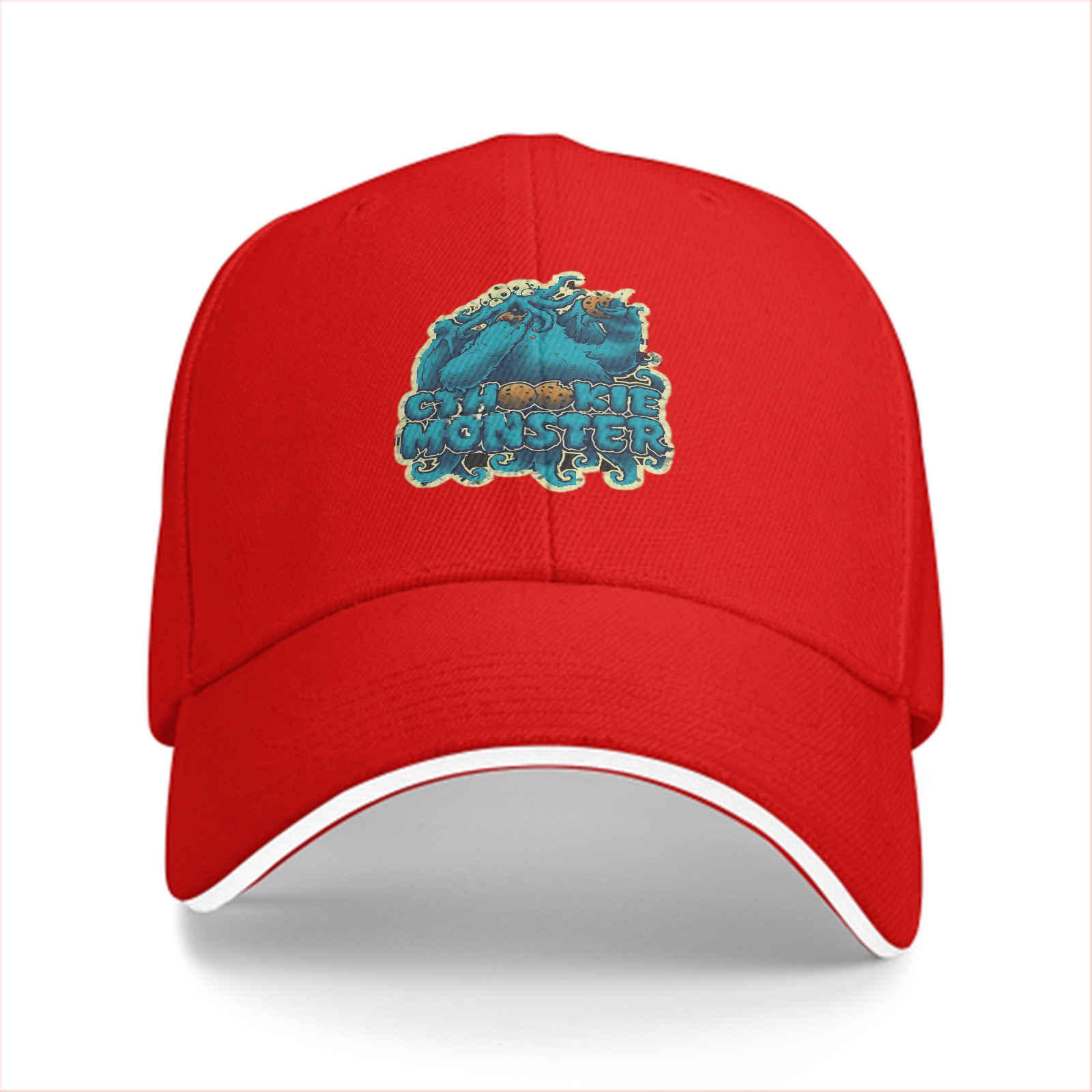 Black baseball cap with Cookie Monster themed graphic print