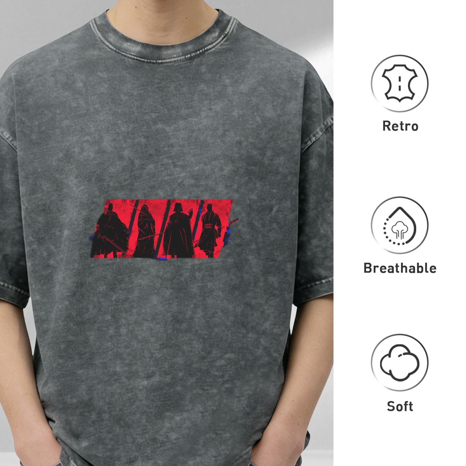 Star Wars Sith Lords Silhouette Graphic Oversized Stone Wash T-Shirt