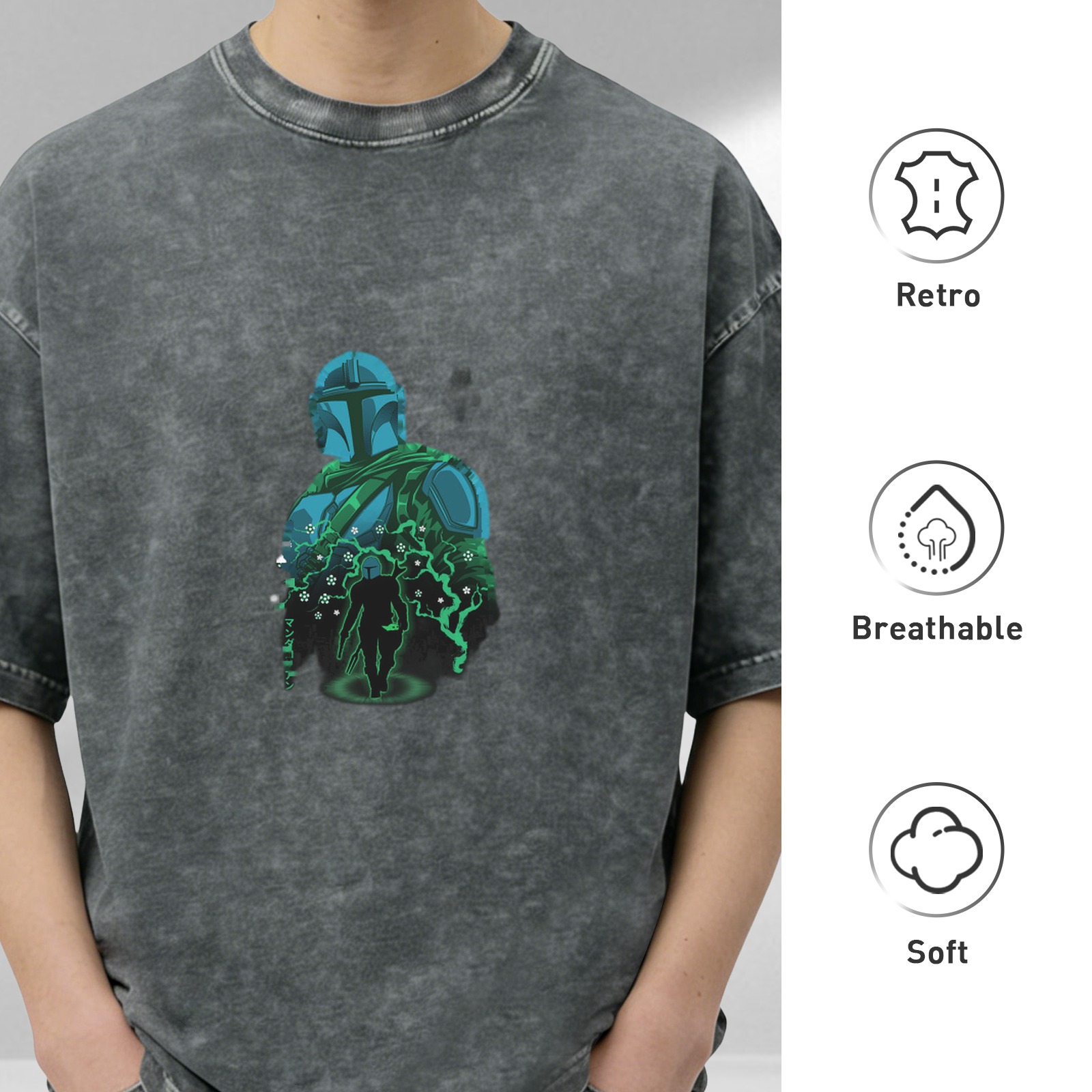 Washed Black Mandalorian Graphic Short Sleeve T-Shirt