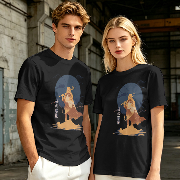 Olive T-shirt with Desert Wanderer Silhouette and Moon Graphic