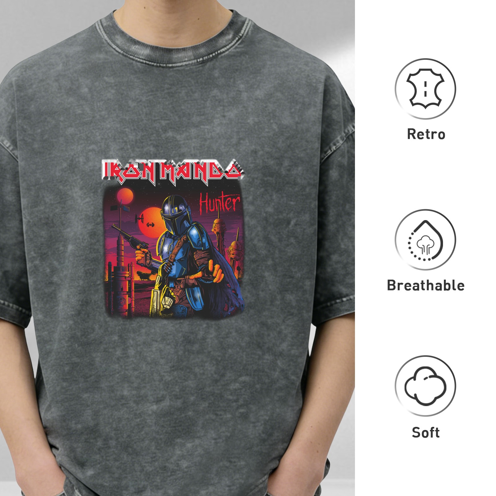 Iron Mando Hunter Graphic Stonewashed Black T-Shirt