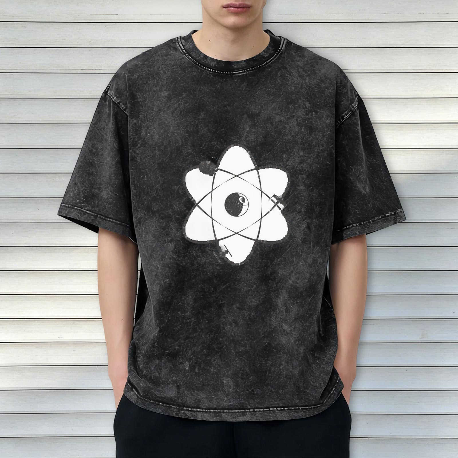 Oversized Acid Wash T-Shirt With Atomic Science Graphic Print