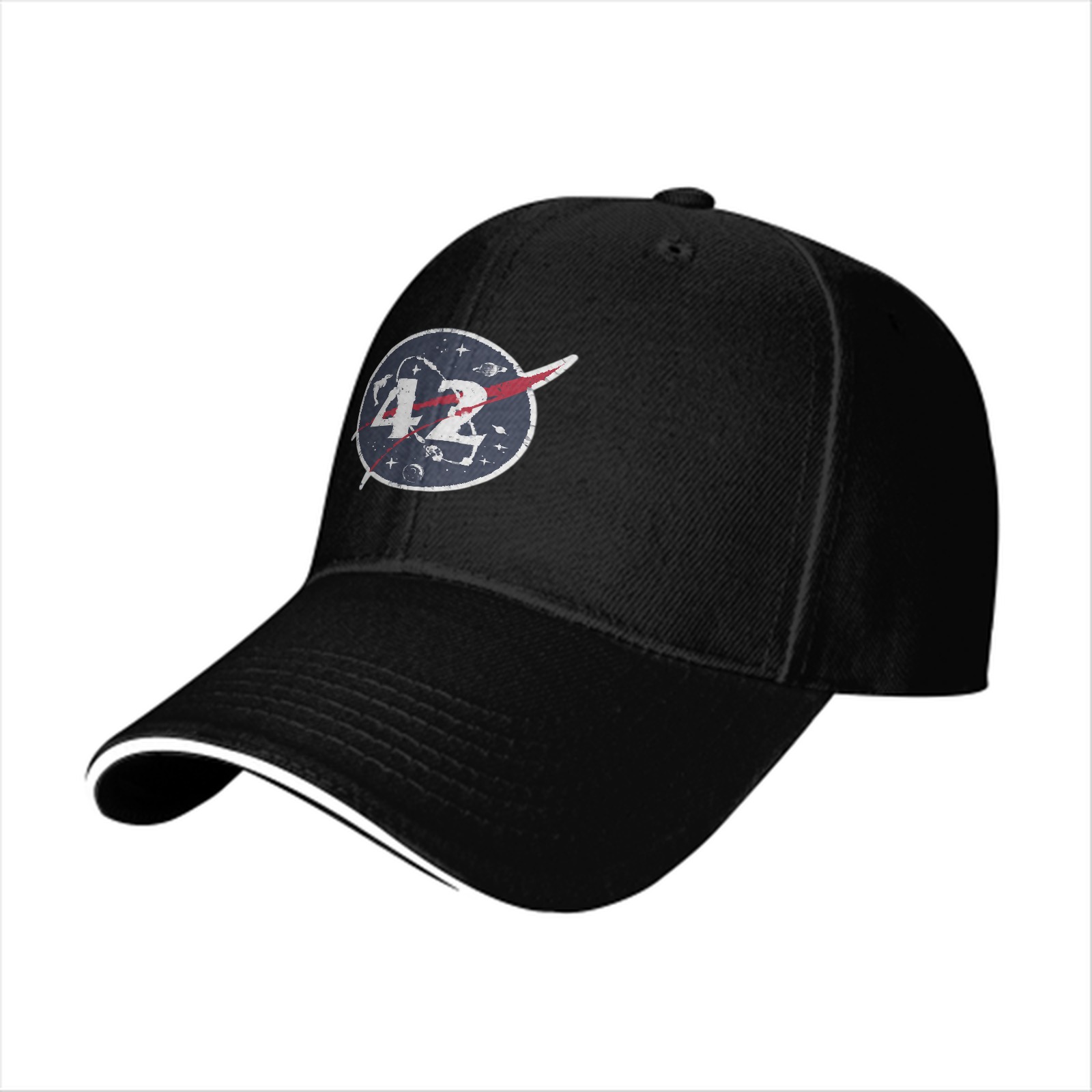 Black baseball cap with space themed number 42 logo