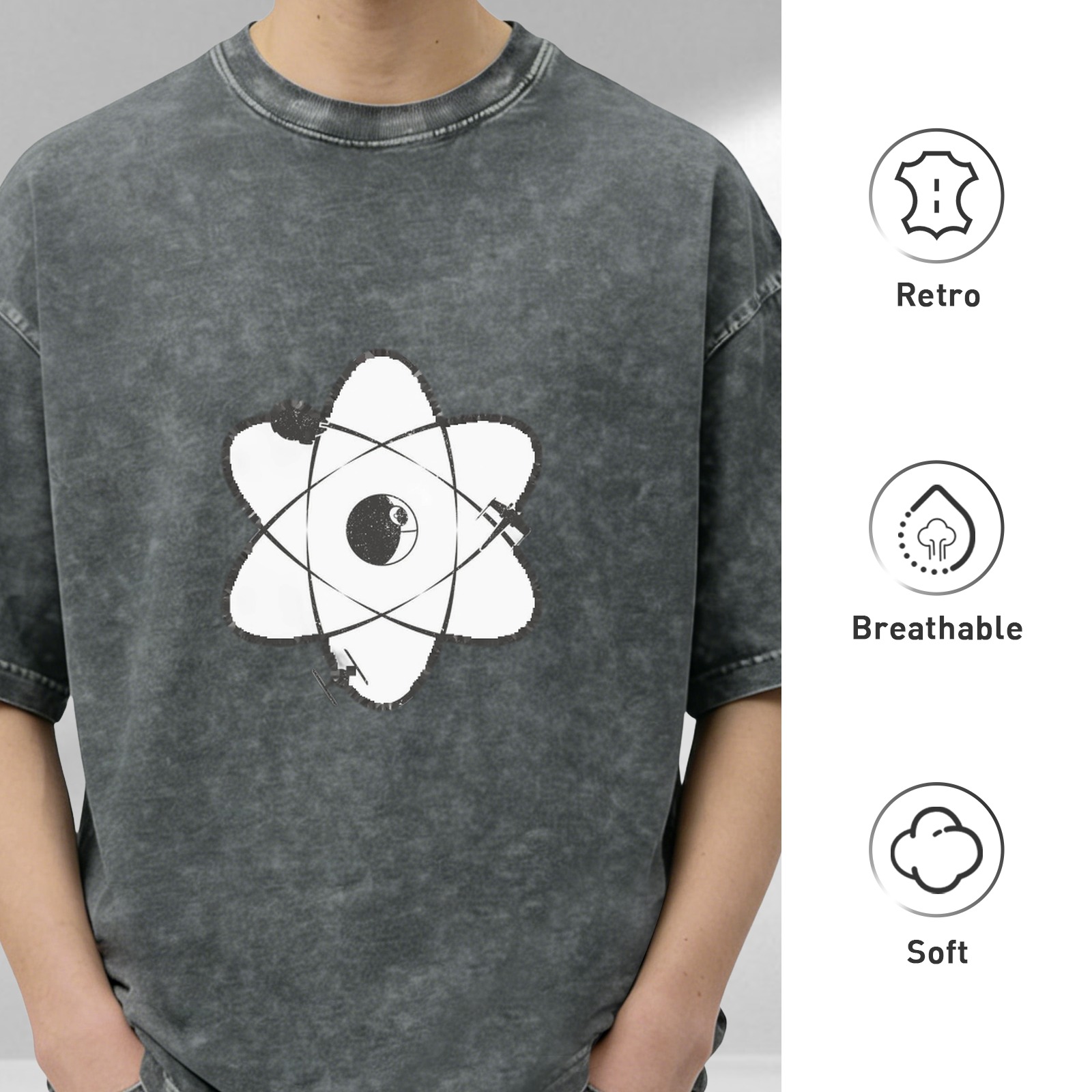 Oversized Acid Wash T-Shirt With Atomic Science Graphic Print