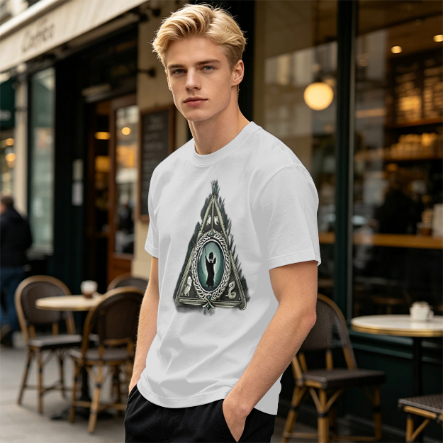 Olive T-shirt with Harry Potter Deathly Hallows Silhouette Print