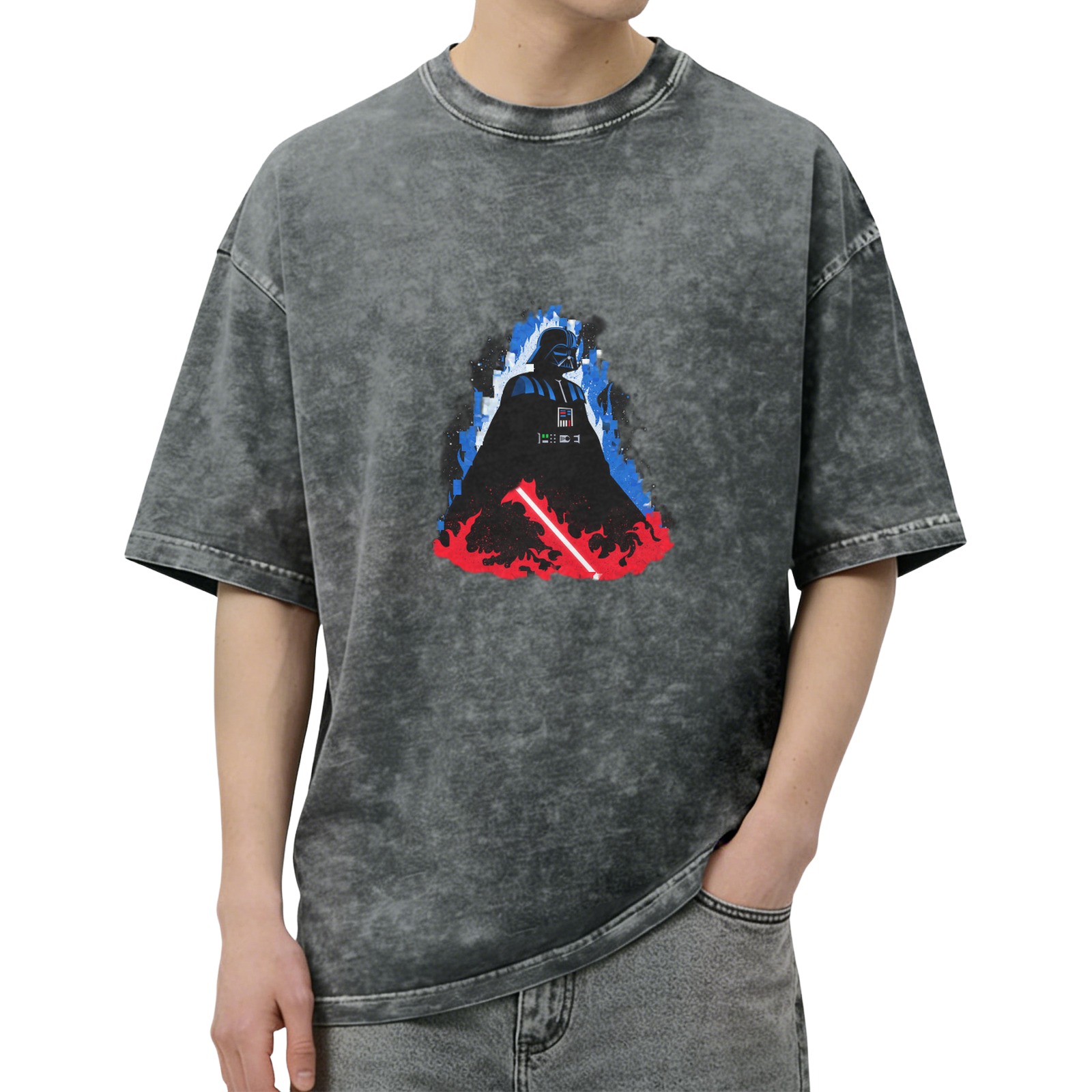 Washed Black T-Shirt with Darth Vader Graphic Design