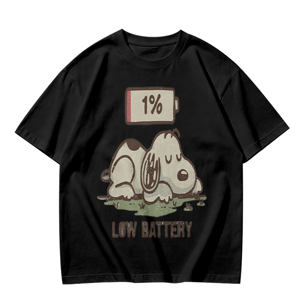 Olive T-Shirt With Tired Dog 1% Battery Graphic Print