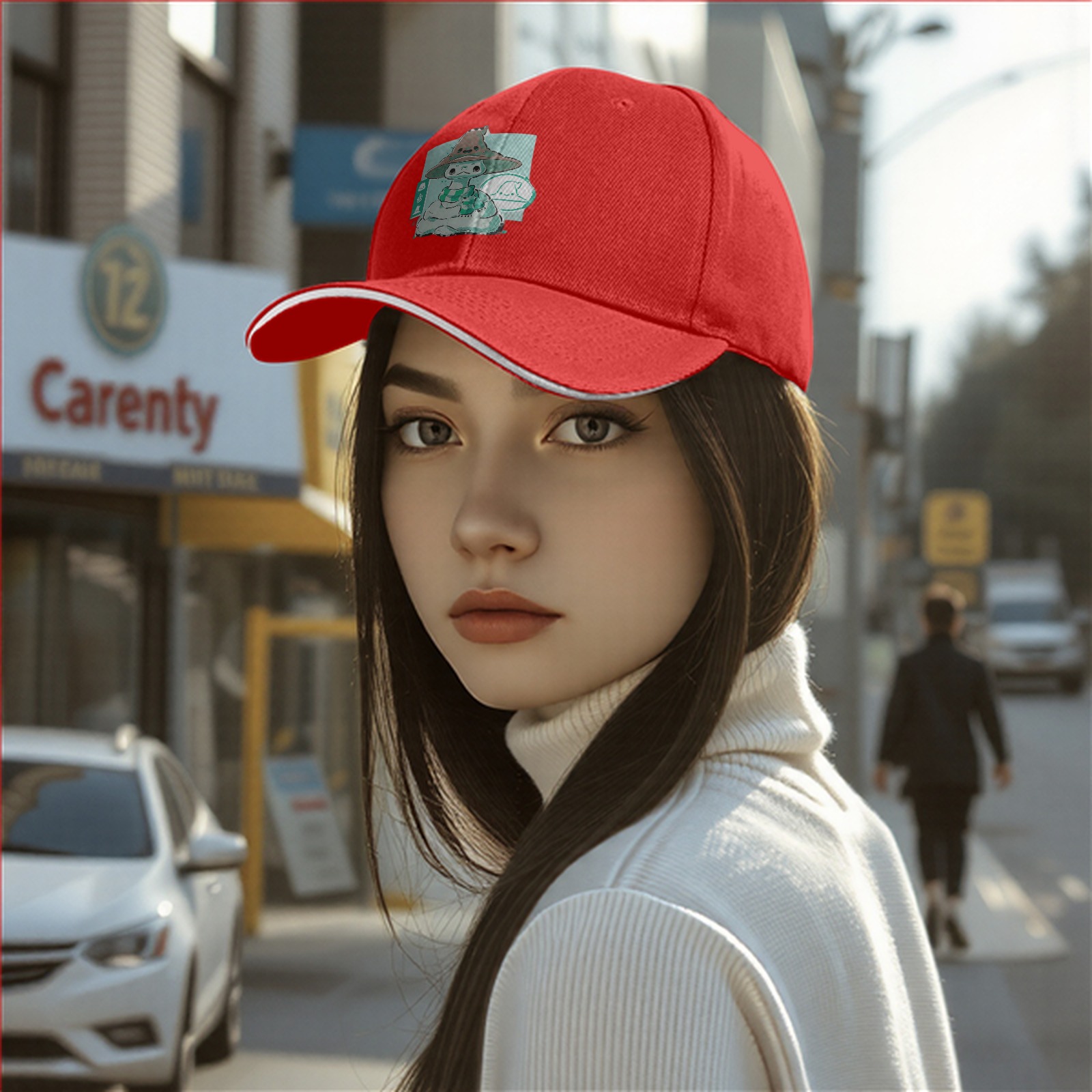 Black Baseball Cap With Cute Witch Snake Character Graphic
