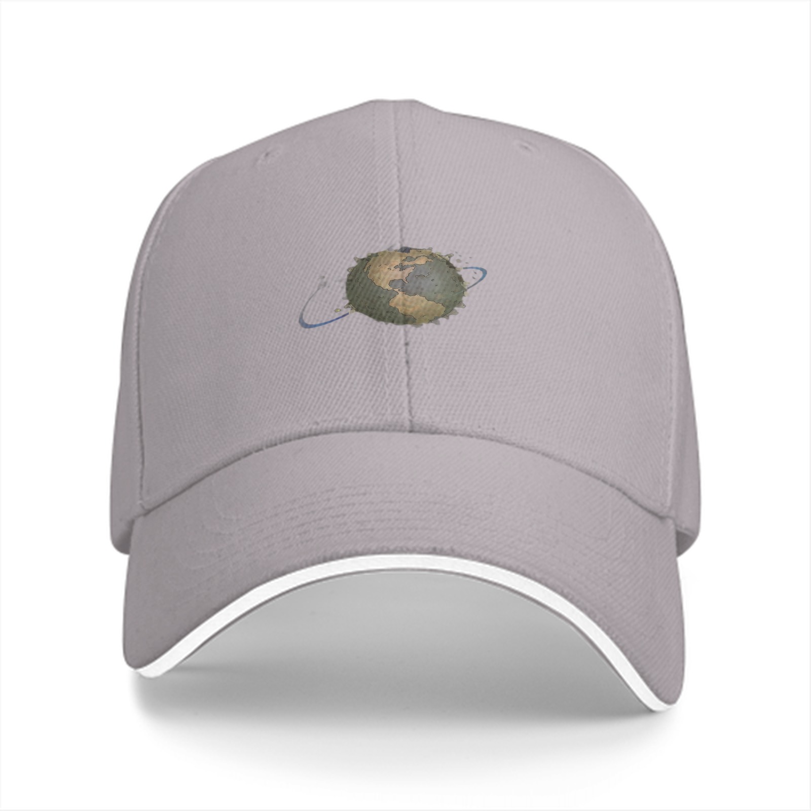 Black baseball cap with stylized Earth graphic print
