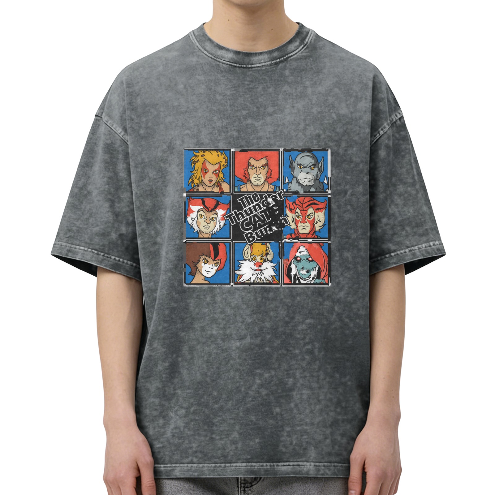Vintage Acid Wash T-Shirt with Thundercats Bunch Character Grid Graphic