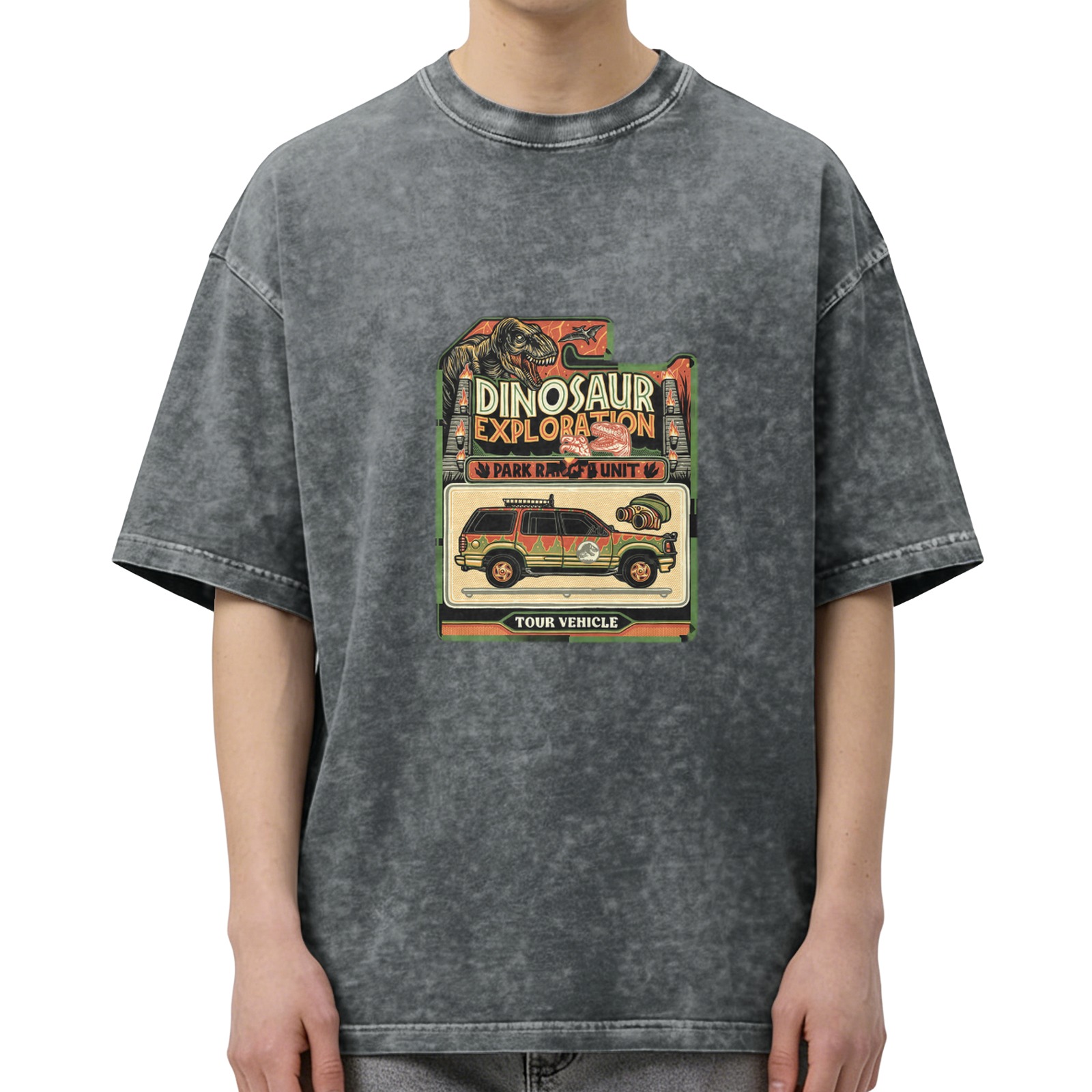 Dinosaur Exploration Tour Vehicle Vintage Graphic T-Shirt