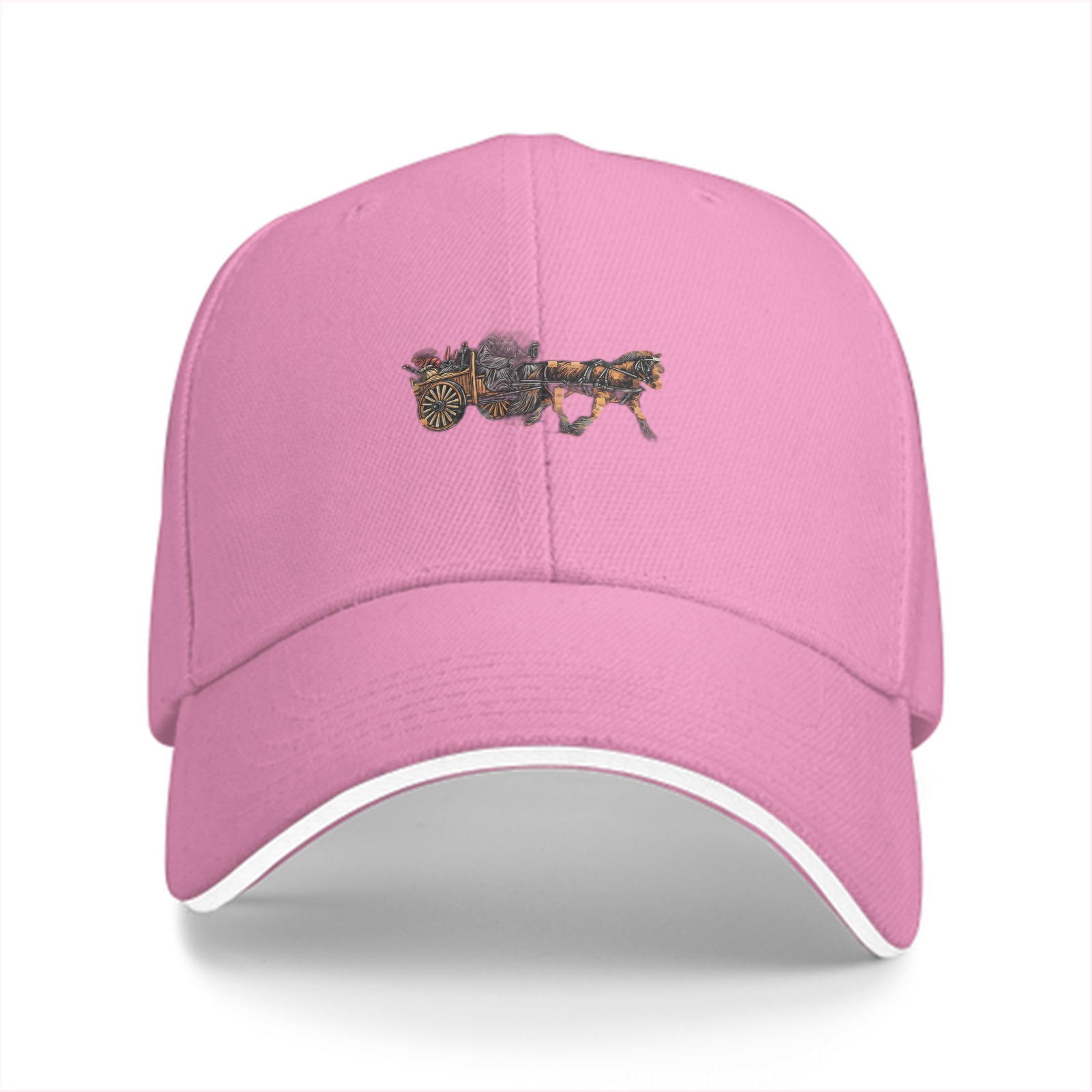 Black Baseball Cap With Horse Drawn Carriage Graphic