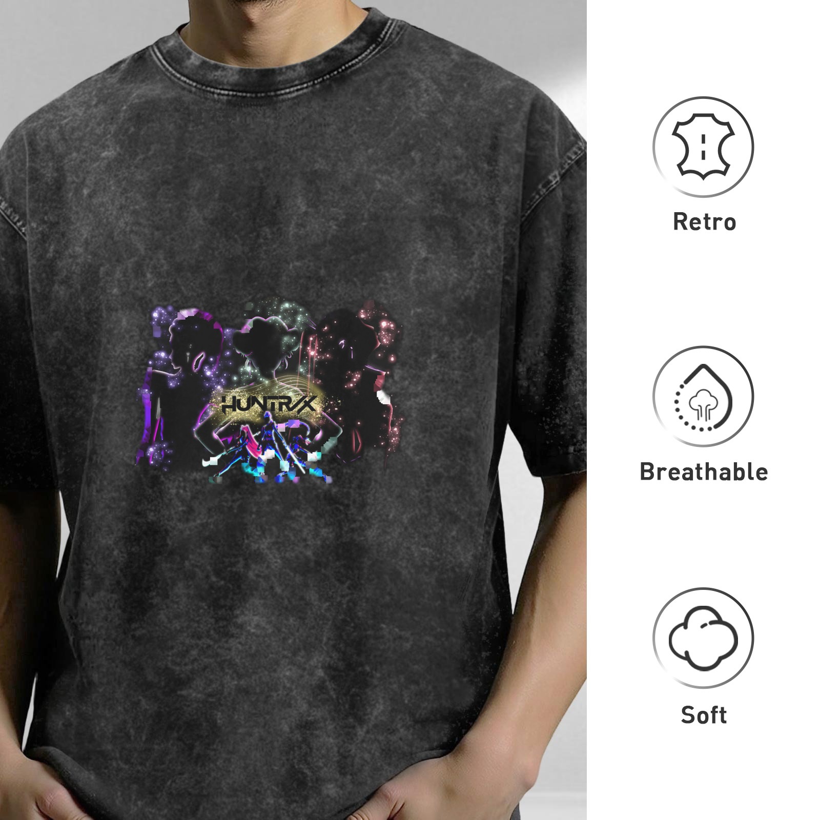 Washed black graphic t-shirt with neon abstract design