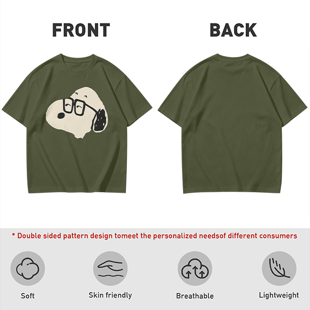 Olive T-Shirt With Snoopy Wearing Glasses Graphic