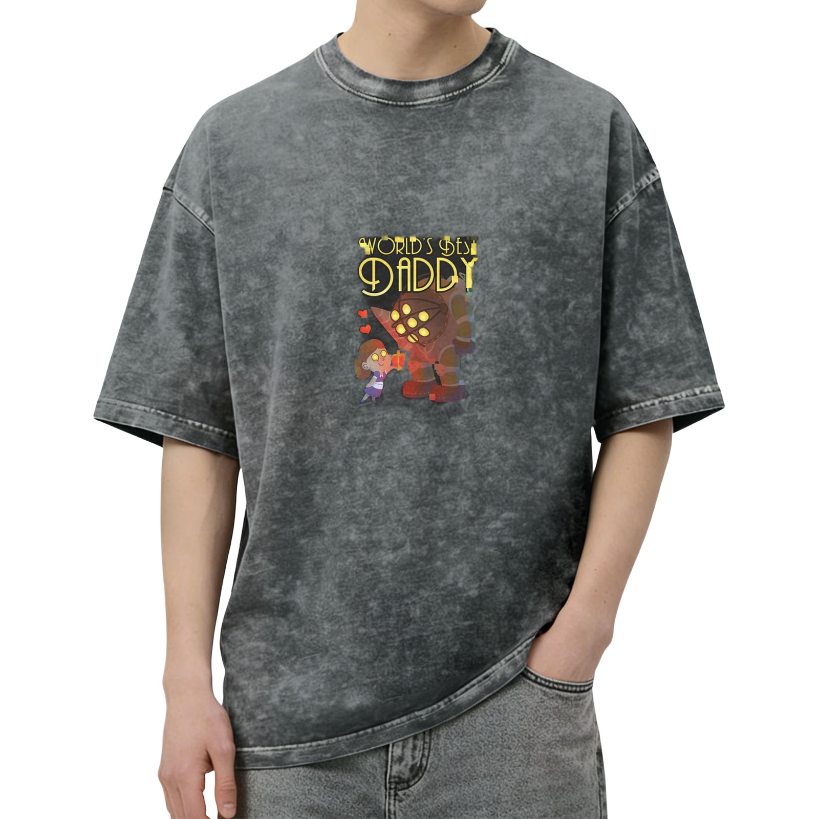 Bioshock Big Daddy & Little Sister 'World's Best Daddy' Acid Wash T-Shirt