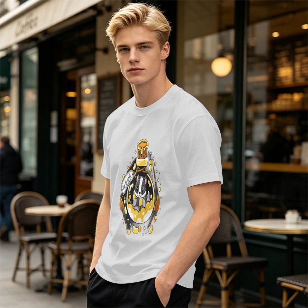 Olive T-Shirt With Cute Badger In Potion Bottle Graphic