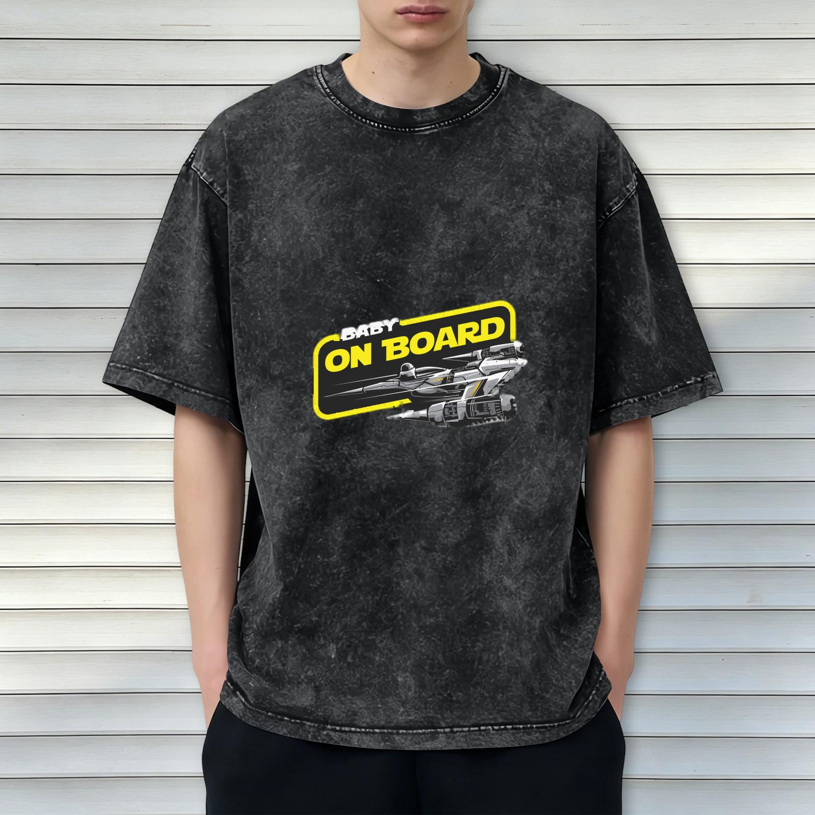 Star Wars Style Baby On Board Graphic Acid Wash T-Shirt