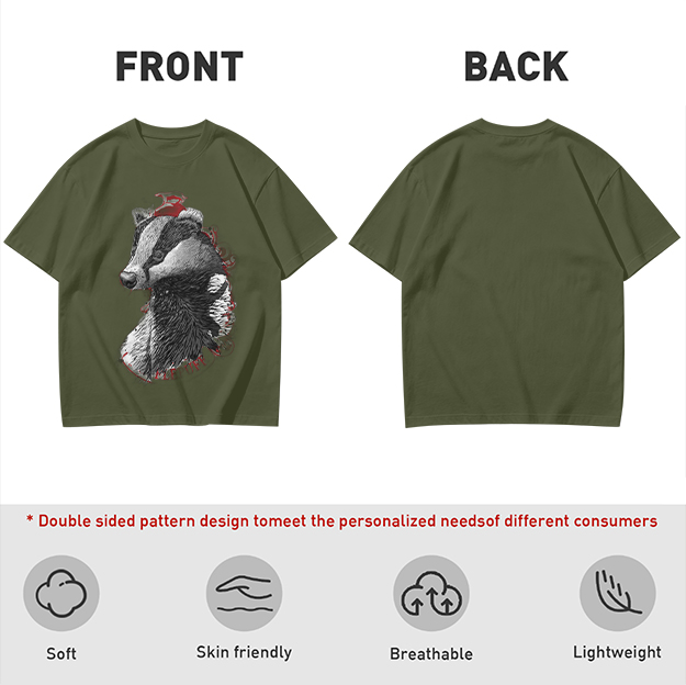 Olive Green T-Shirt With Detailed Badger Graphic Print