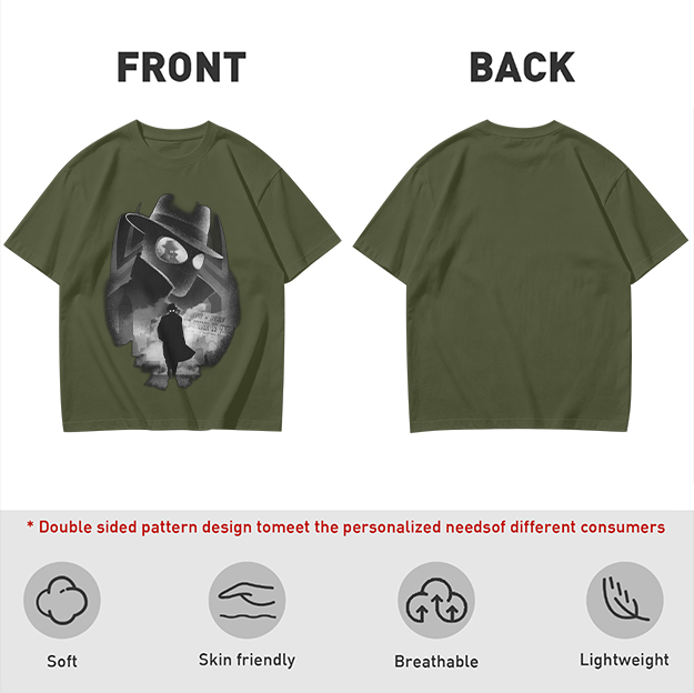 Olive T-Shirt With Noir Detective Silhouette Graphic Print