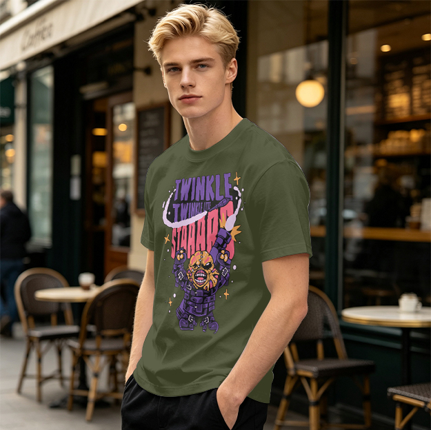 Olive T-shirt with Twinkle Twinkle Starrr Monster Graphic Print