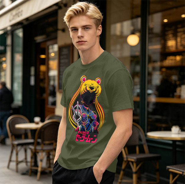 Olive T-shirt with Sailor Moon anime graphic print