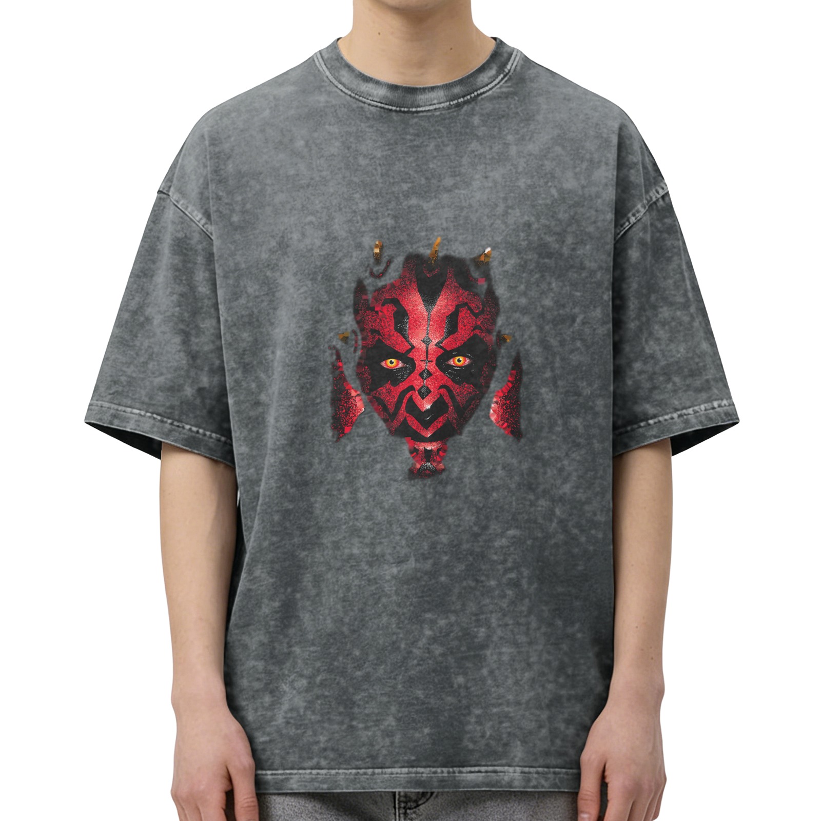 Washed black graphic t-shirt with Darth Maul face print