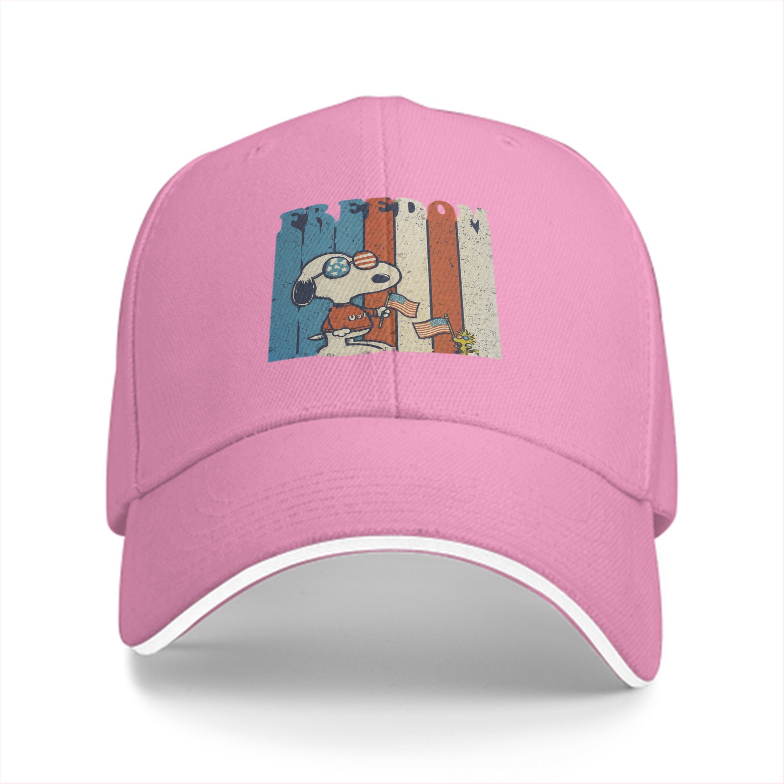 Black baseball cap with Snoopy Freedom patriotic graphic design