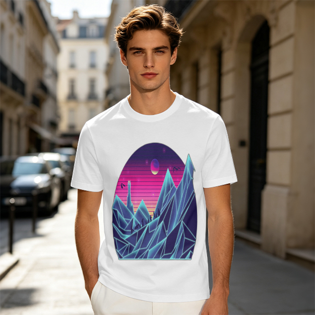 Olive T-Shirt With Synthwave Crystal Mountain Sunset Art