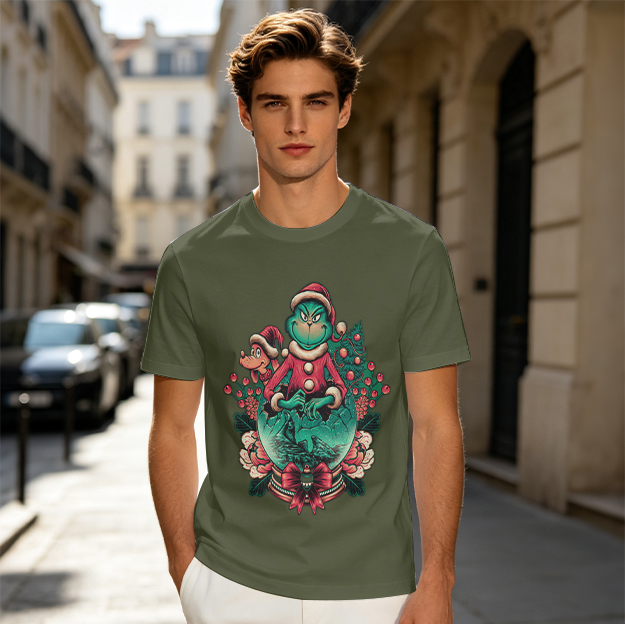 Olive Green Christmas Grinch Graphic T-Shirt