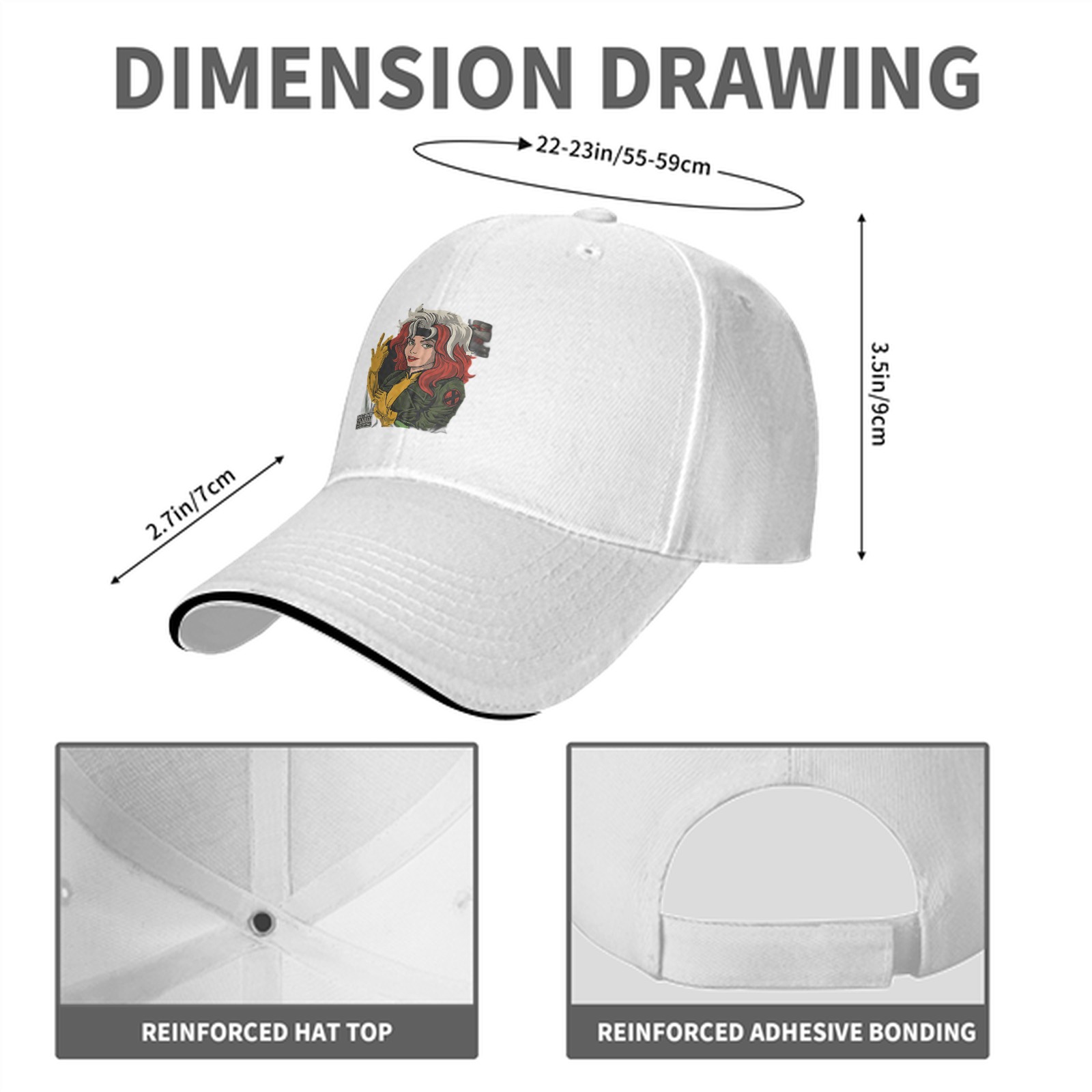 Black Baseball Cap With X-Men Rogue Graphic Print