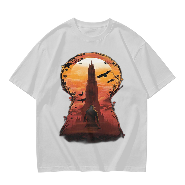 Olive T-Shirt with Keyhole Sunset Tower Art Print