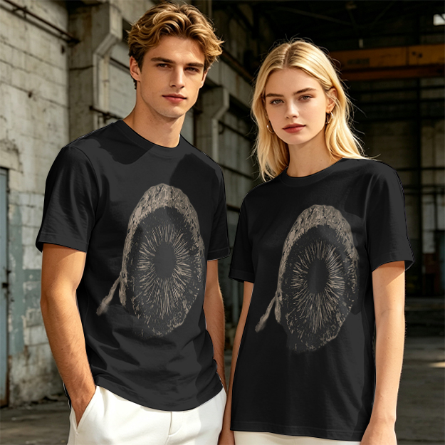 Olive Green T-Shirt With Mushroom Spore Print Graphic