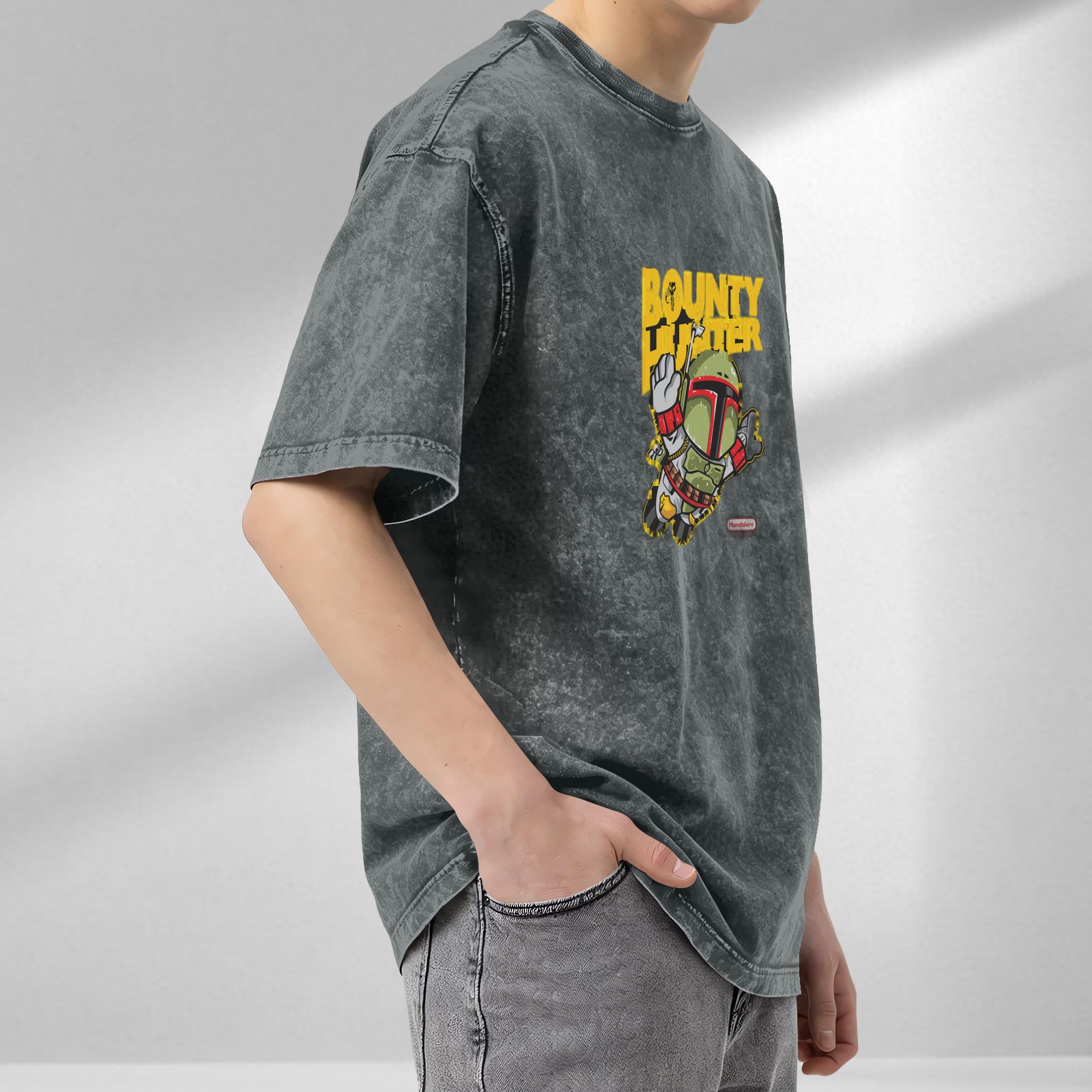 Star Wars Boba Fett Bounty Hunter Graphic Oversized Acid Wash T-Shirt