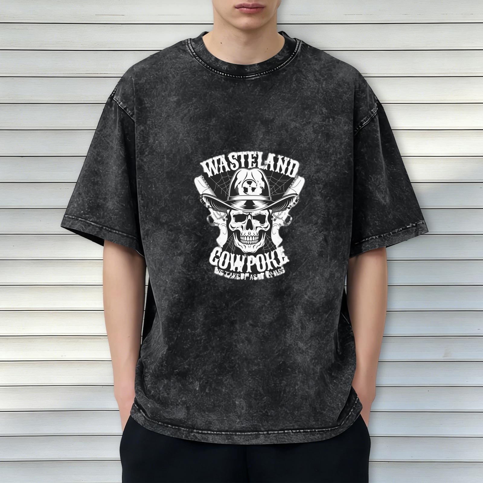 Wasteland Cowpoke Skull Graphic Acid Wash T-Shirt