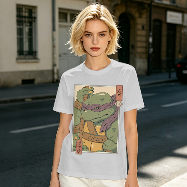 Olive T-shirt with Ukiyo-e style Donatello graphic print
