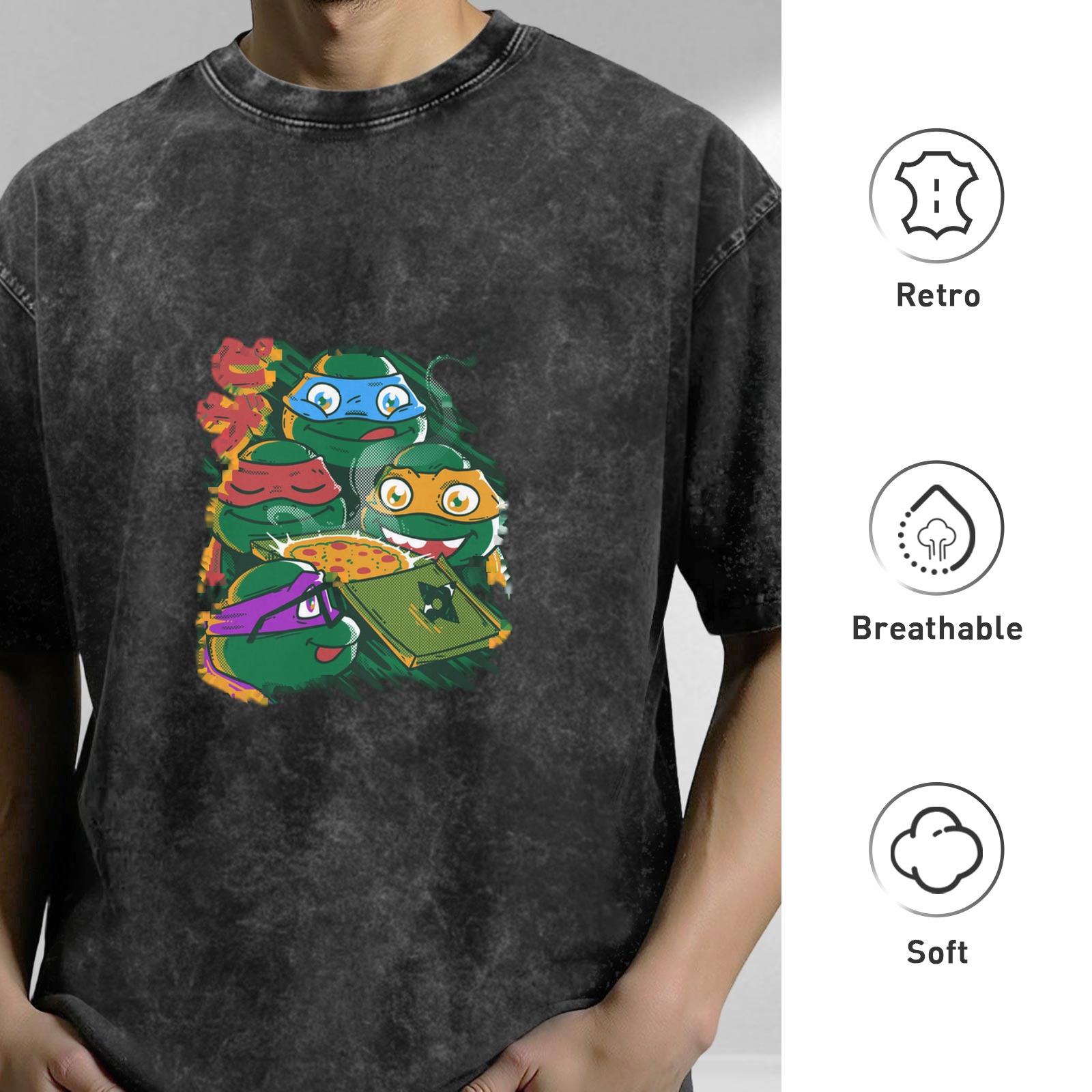 Teenage Mutant Ninja Turtles Pizza Graphic Acid Wash T-Shirt
