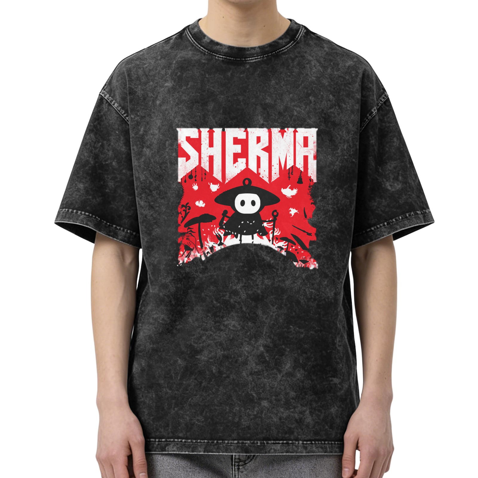 Oversized Acid Wash T-Shirt With Sherma Graphic Print