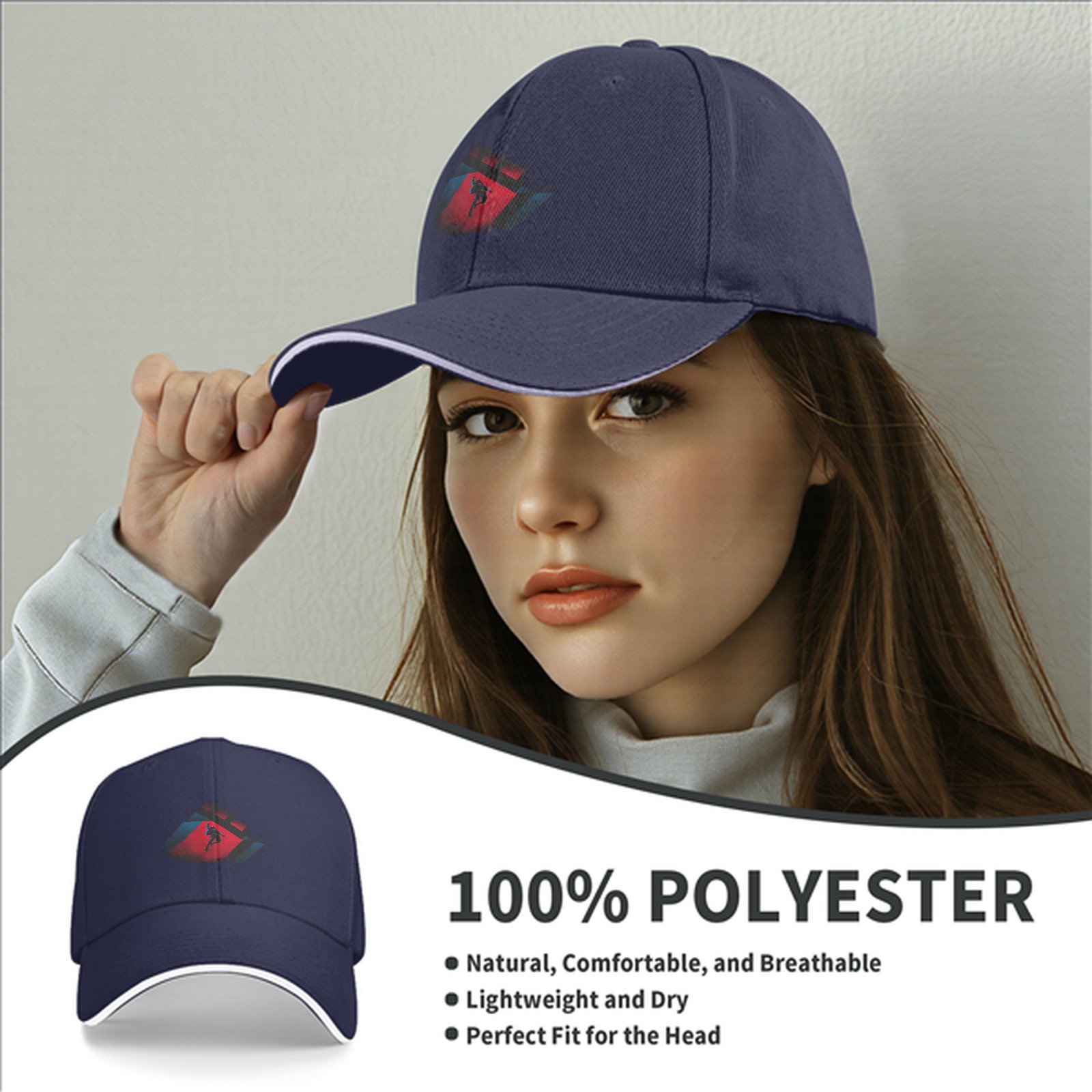 Black Baseball Cap With Action Silhouette Graphic Print