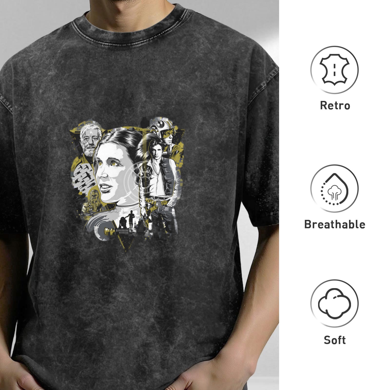 Star Wars themed distressed short-sleeved T-shirt
