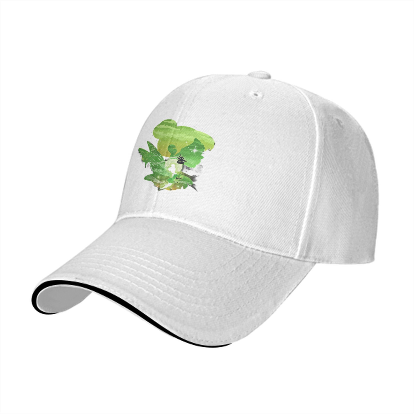 Black Baseball Cap With Green Fairy Silhouette Graphic