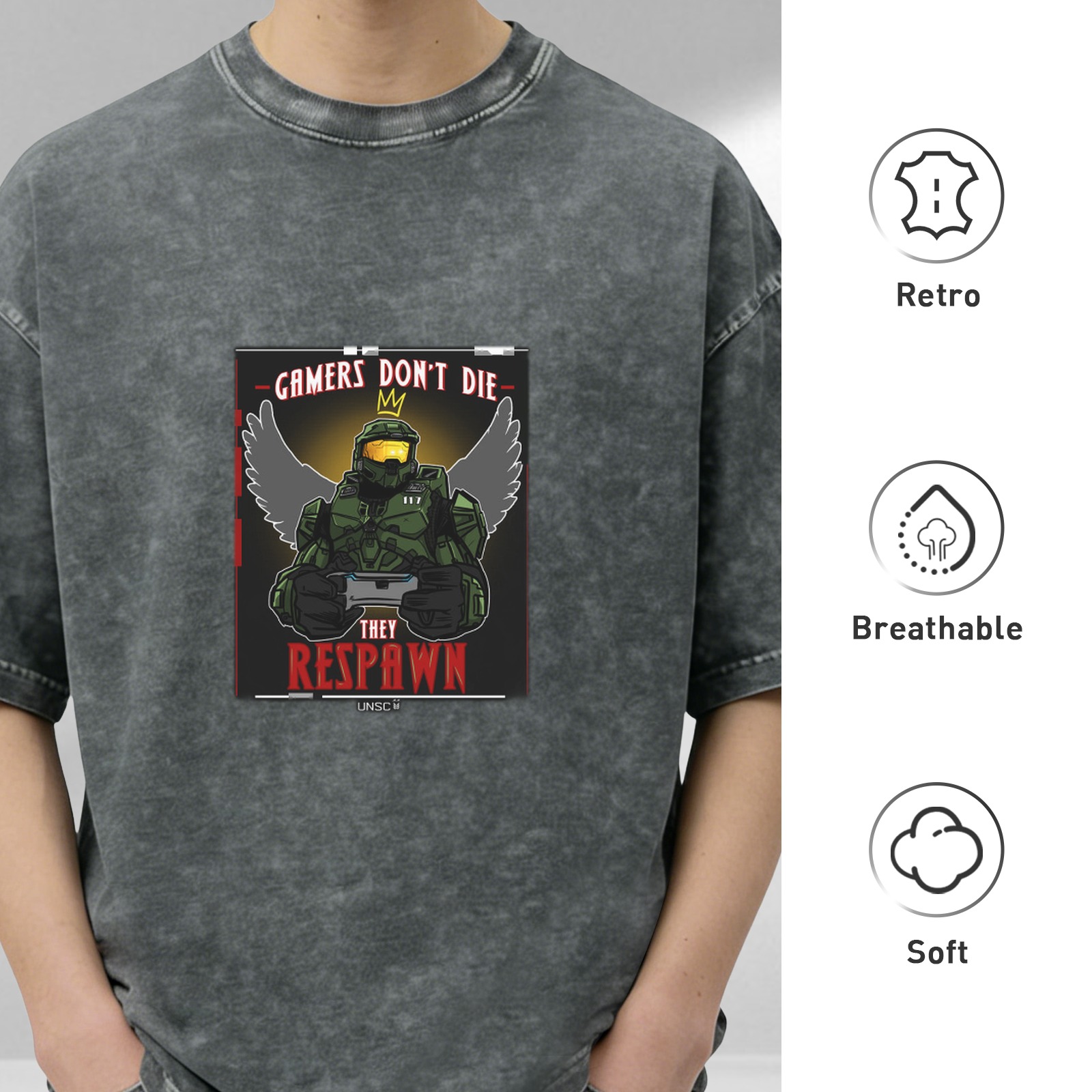 Gamers Don't Die They Respawn Master Chief Graphic T-Shirt